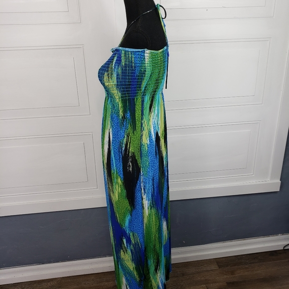 Dream Beach Halter Dress Blues Greens - Picture 6 of 13